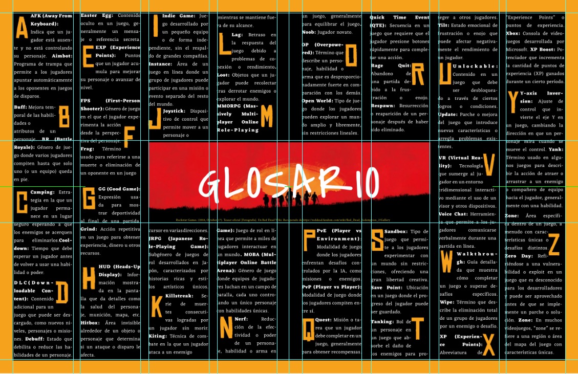 Glosario con letras resaltadas